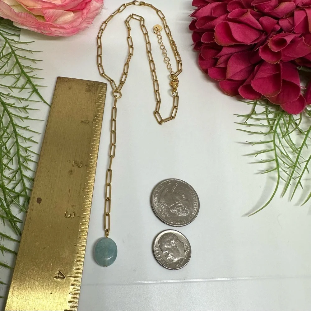 NEW⚜️Raw Aquamarine Lariat Chain Necklace - Picture 5 of 6